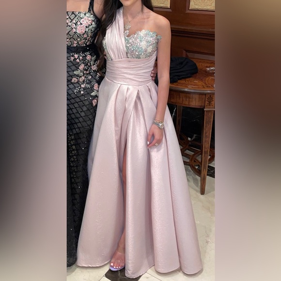 Sara Badr dress, shimmer pink dress with sage green and lavender beading in xs. - Picture 4 of 5